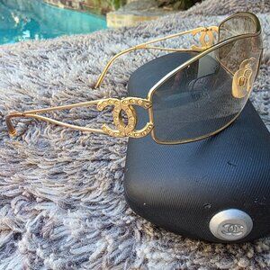 Authentic Chanel Gold Sunglasses crystal CC